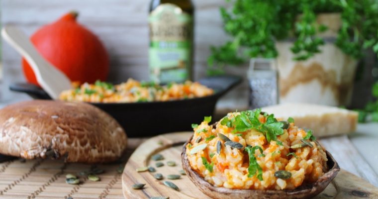 Risotto van pompoen met portobello