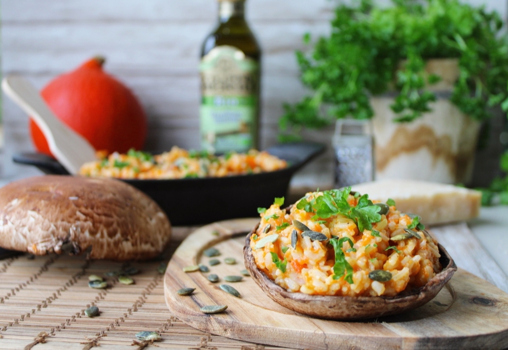 Risotto van pompoen met portobello