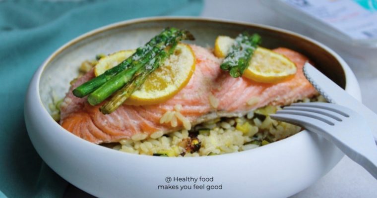 Risotto primavera met zalm en groene asperges (airfryer)