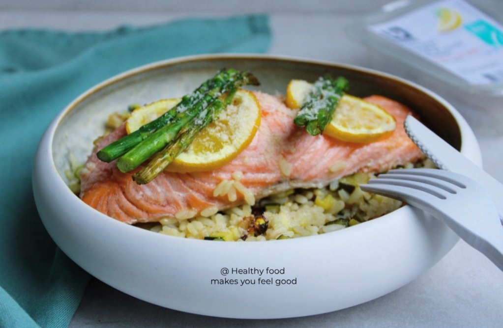 Risotto primavera met zalm en groene asperges (airfryer)